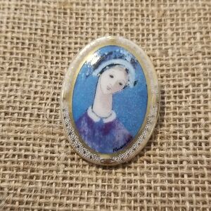 Blue Madonna Signed Brooch/Pendant